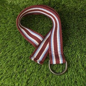 Maroon Blue White Stripe Youth D-Ring Belt Unisex Classic Preppy Multicolored